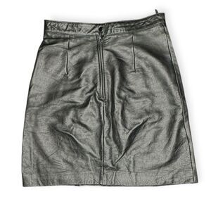 VINTAGE BERMANS Women’s Black Leather High Waist Mini Skirt Size 8